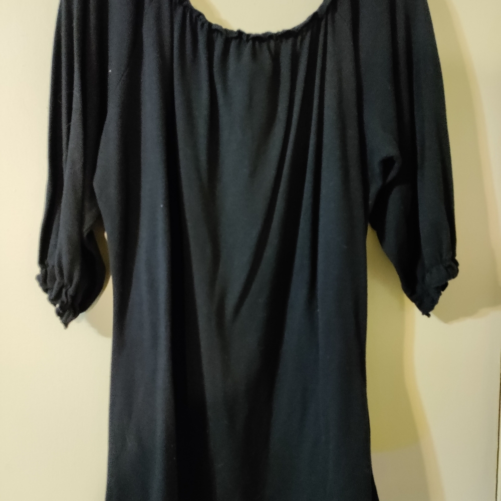 Fave Black Peasant Blouse with Embroidery 2X